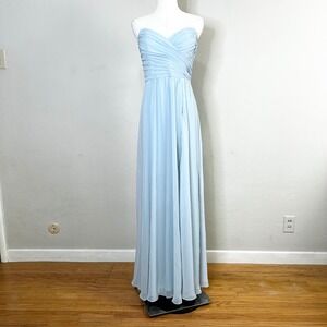 After Six 1585 Carina Blue Mist Strapless Pleated Chiffon Formal Gown Dress Sz 6